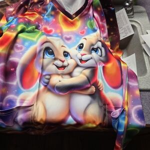 Colorful Bunny Print Scrub Top